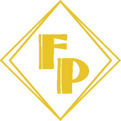 Gold 'FP' initials within a diamond-shaped border on a white background